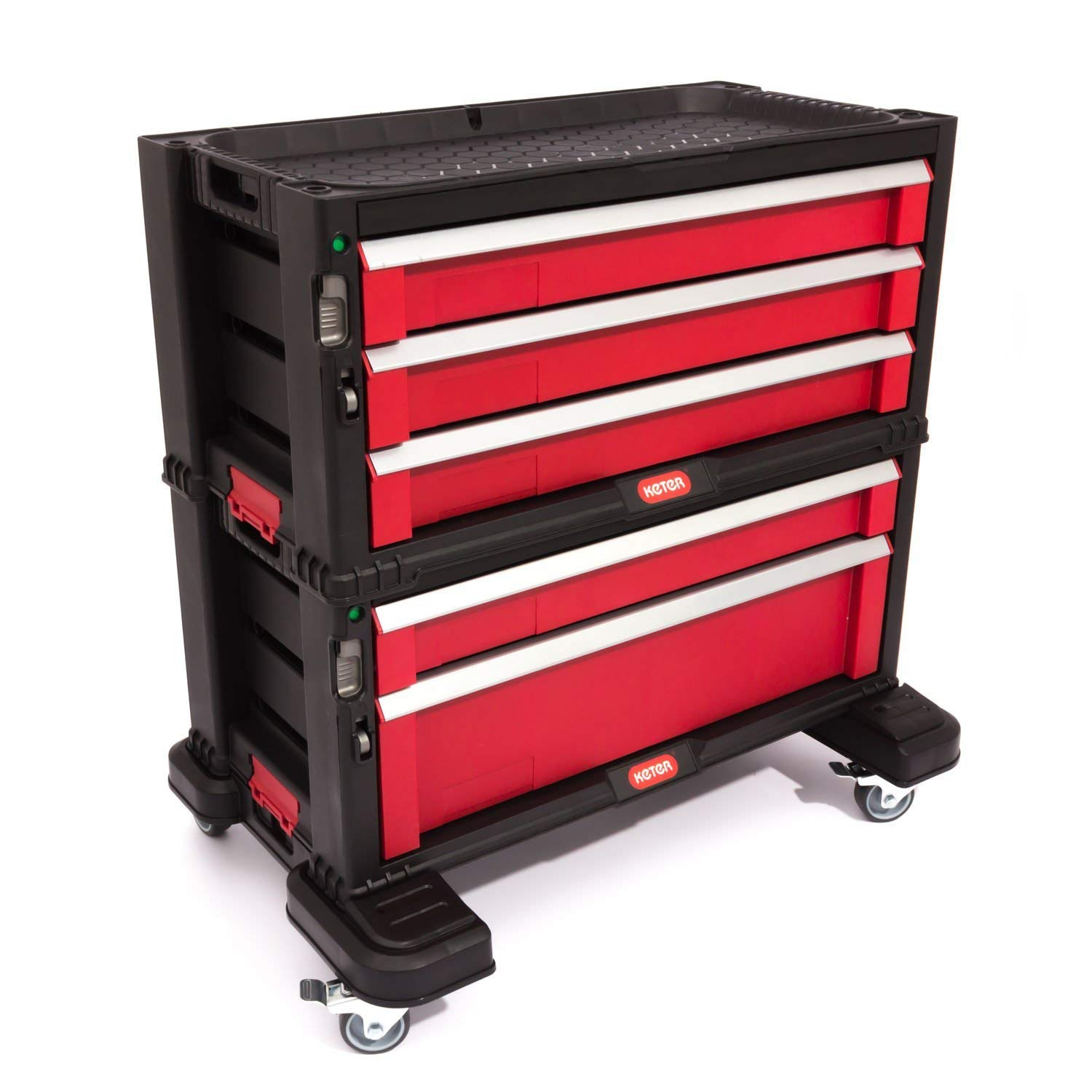 Keter 5 Drawer Tool Chest Set Acetal Slides, 1 Stück, schwarz / rot / silber, 17199301