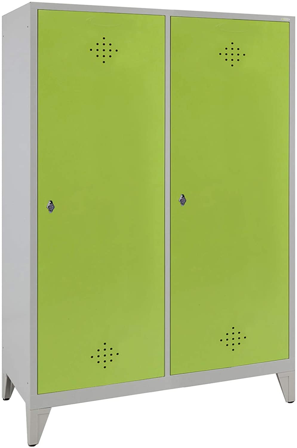 Garderobenschrank / Spind 2 Türen über 4 Abteile / für zwei Personen – 1850mm x 1190mm x 500mm – Grüne Linie von Spindmax