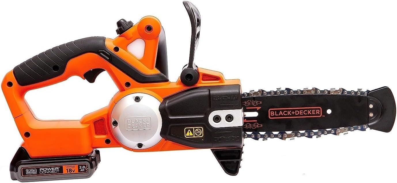 Black + Decker 18 V Lithium Akku-Kettensäge, 25 cm Schwertlänge, max. Ø 180 mm, Lithium-Akku und Ladegerät, GKC1825L20