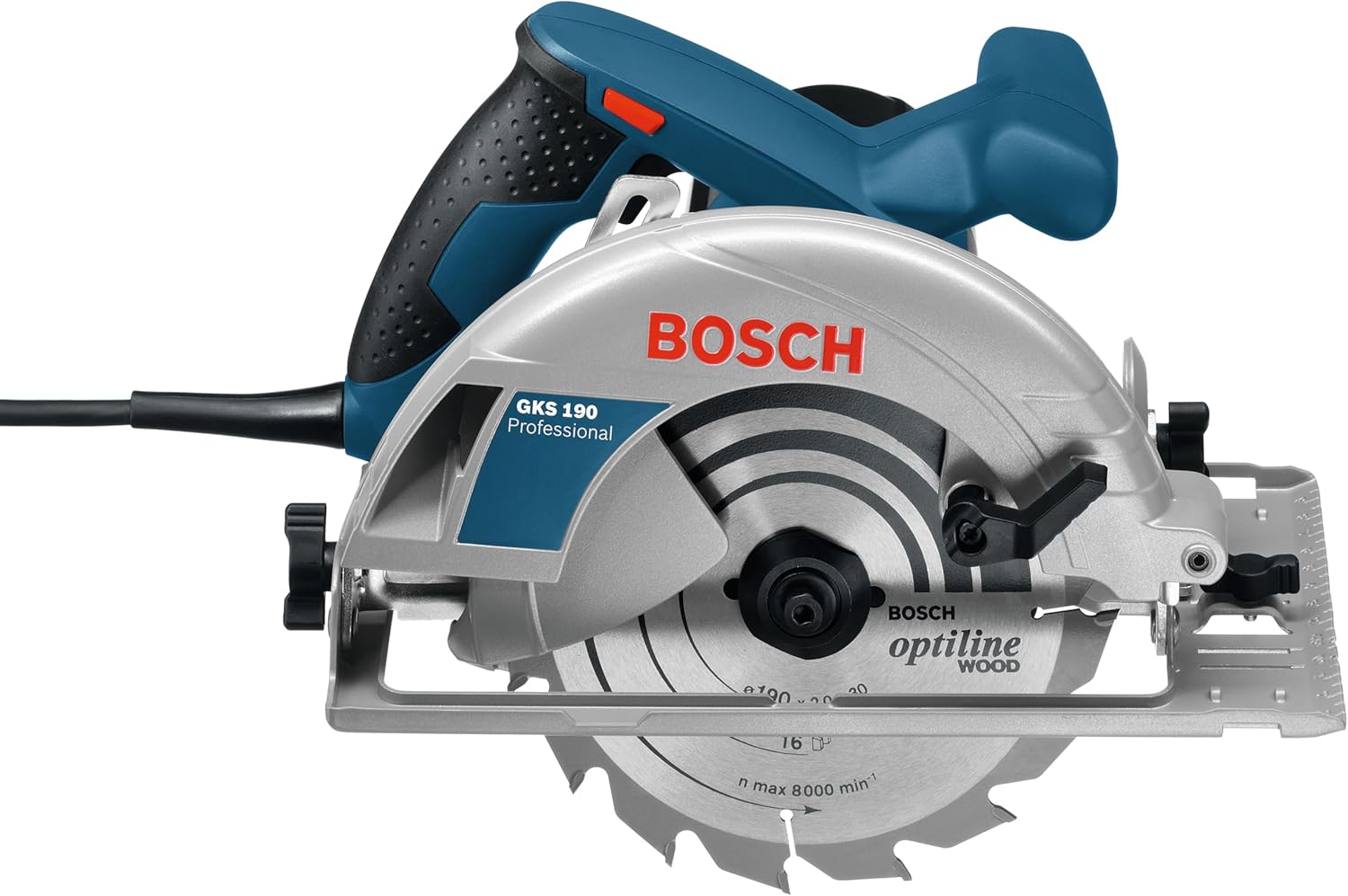 Bosch Professional Handkreissäge GKS 190 (mit 1 Sägeblatt 190 mm, 70 mm Schnitttiefe, 1,400 W) blau, 0601623000